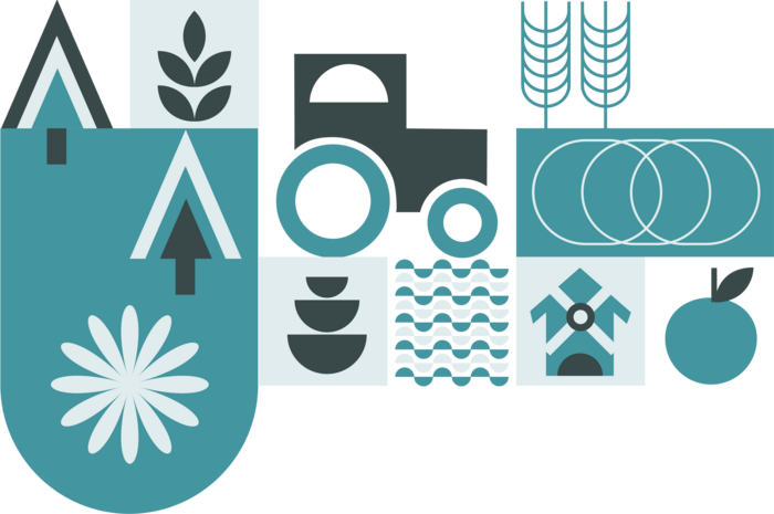 Illustration mit Bäumen, Wasser und anderen Naturelementen zur Darstellung des Themas
